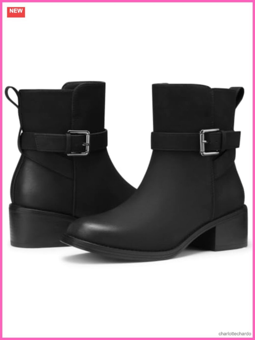 Low Heel Square Toe Faux Leather Ankle Boots for Women Side Zipper